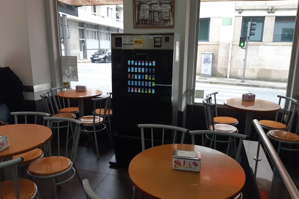 Tables and seating inside Cafe David